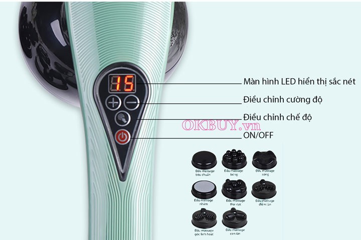 massage cầm tay 8 đầu PULI PL-661DC4 - Pin sạc điện