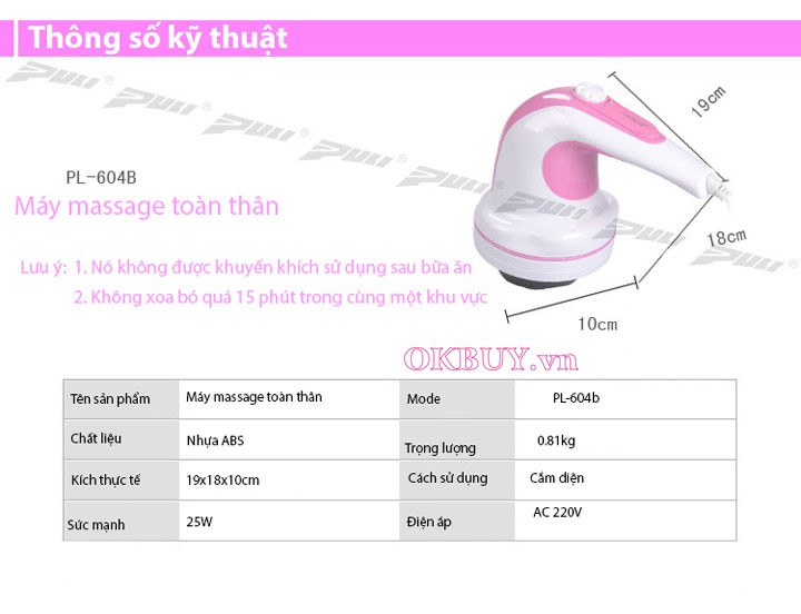 Máy massage cầm tay 4 đầu Puli PL-604B hồng ngoại