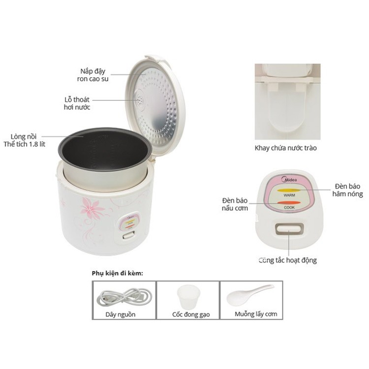 nồi cơm điện nắp gài midea MR-CM18SQ